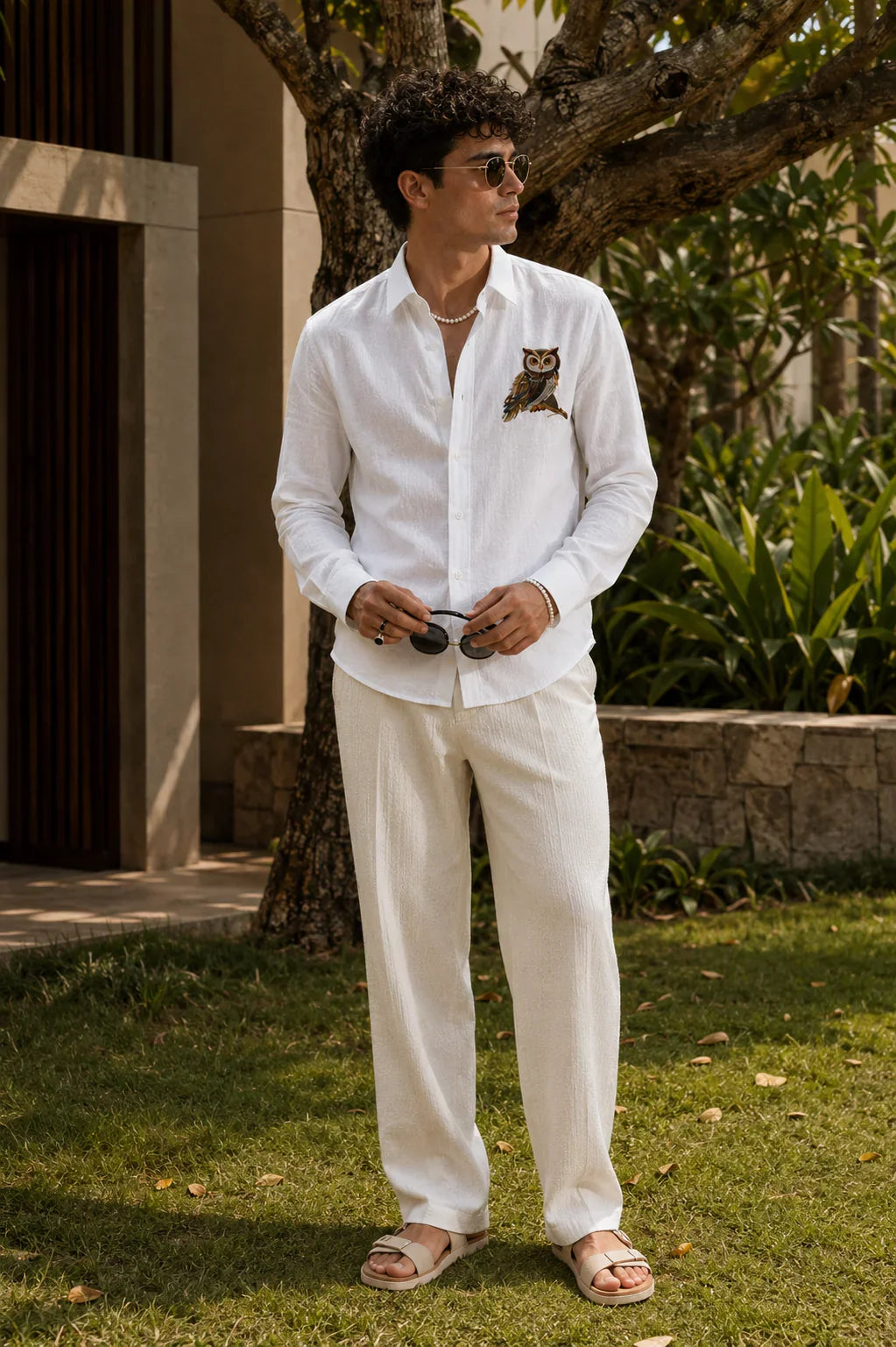 Royal Owl White Linen Shirt.