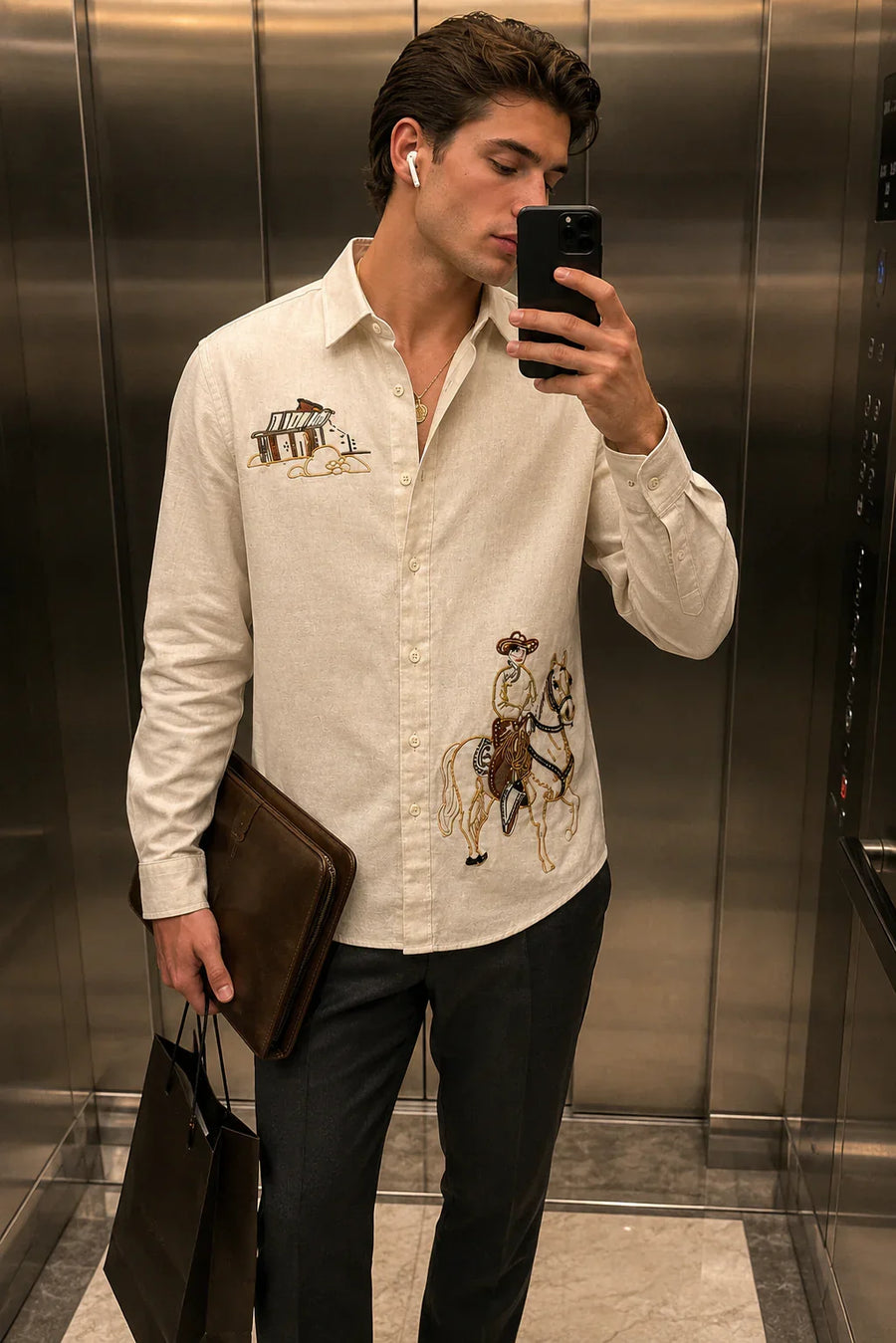 Outlaw Cowboy Cream Linen Shirt