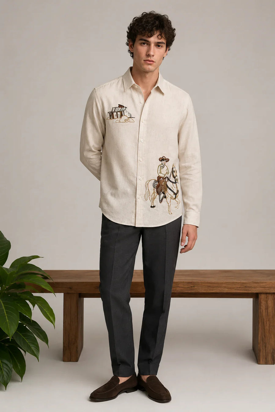 Outlaw Cowboy Cream Linen Shirt