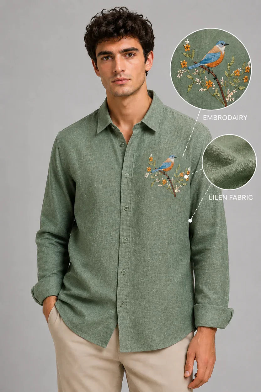 Olive Bluebird Linen Shirt