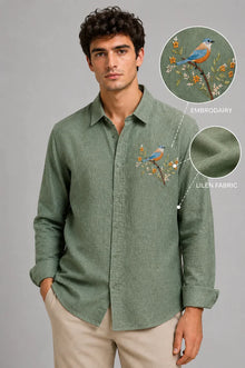 Olive Bluebird Linen Shirt