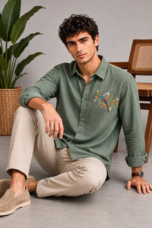 Olive Bluebird Linen Shirt
