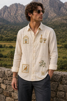 Mosaic Tile Embroidered Cream Shirt