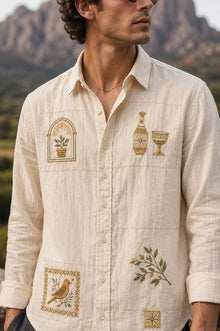 Mosaic Tile Embroidered Cream Shirt