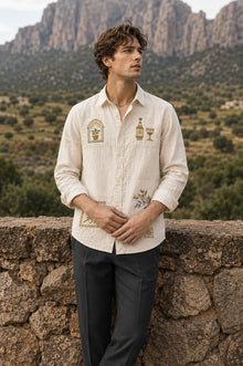 Mosaic Tile Embroidered Cream Shirt