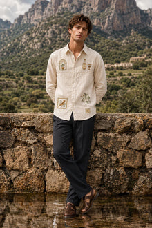 Mosaic Tile Embroidered Cream Shirt