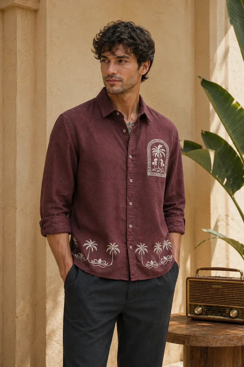 Oasis Maroon Linen Shirt