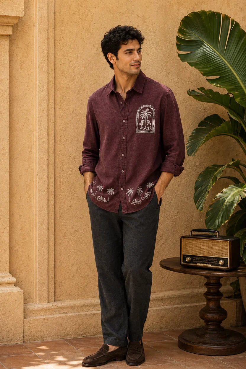Oasis Maroon Linen Shirt