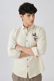 Striped Embroidered Tropical Palm Ocean Motif Shirts