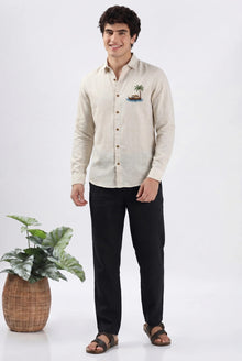 Island Breeze Premium Beige Embroidered Shirt