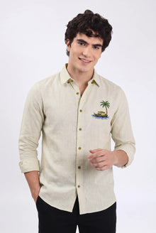 Island Breeze Premium Beige Embroidered Shirt