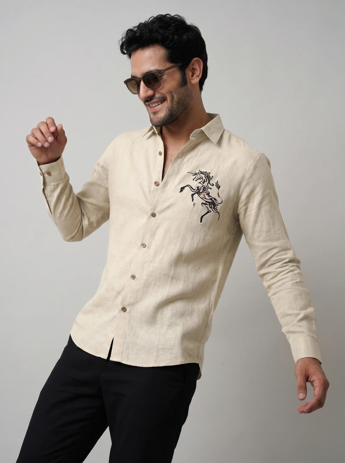 Ivory Stallion Premium Embroidered Shirt