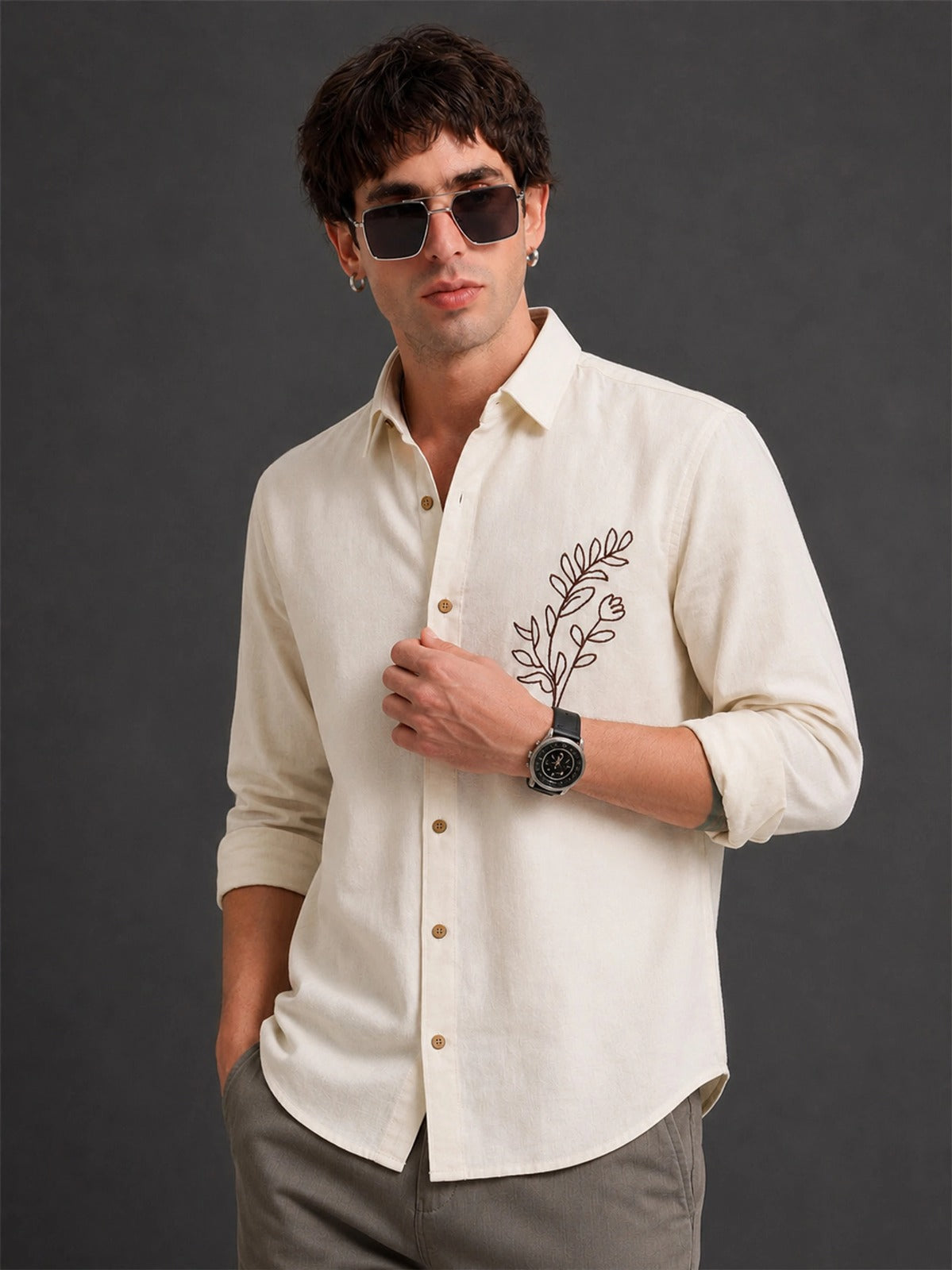 LEAF EMBROIDERY SHIRT