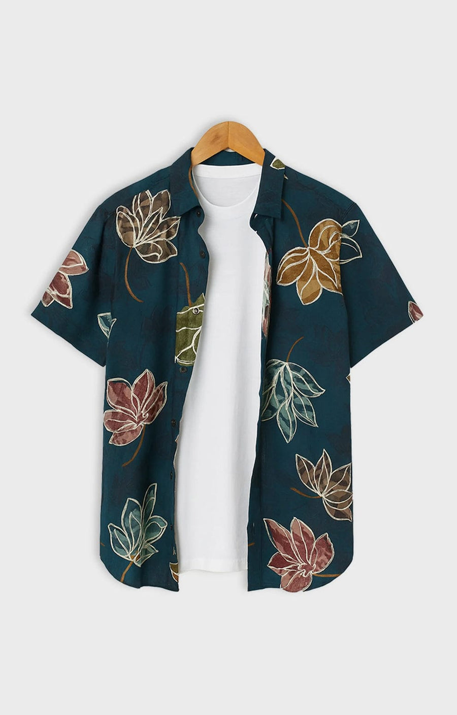 Men's All-Over Maple Leaf Print Short Sleeve Vacation Shirt