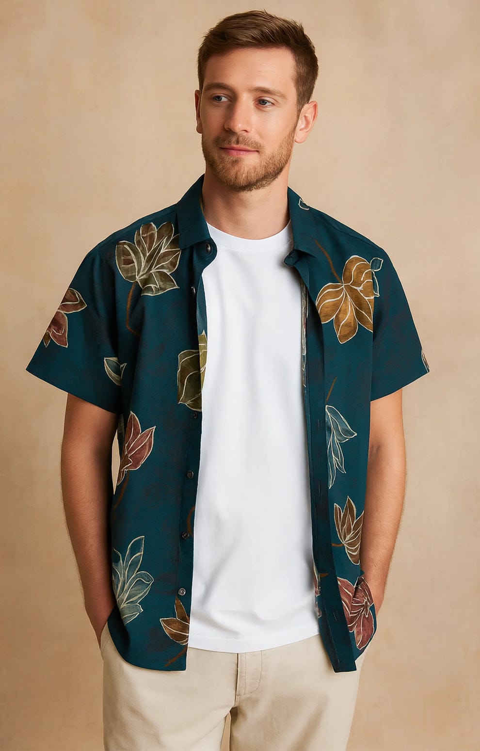 Men's All-Over Maple Leaf Print Short Sleeve Vacation Shirt