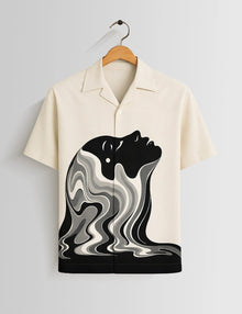 Men's Abstract Figure & Wavy Hair Graphic Short Sleeve Shirt