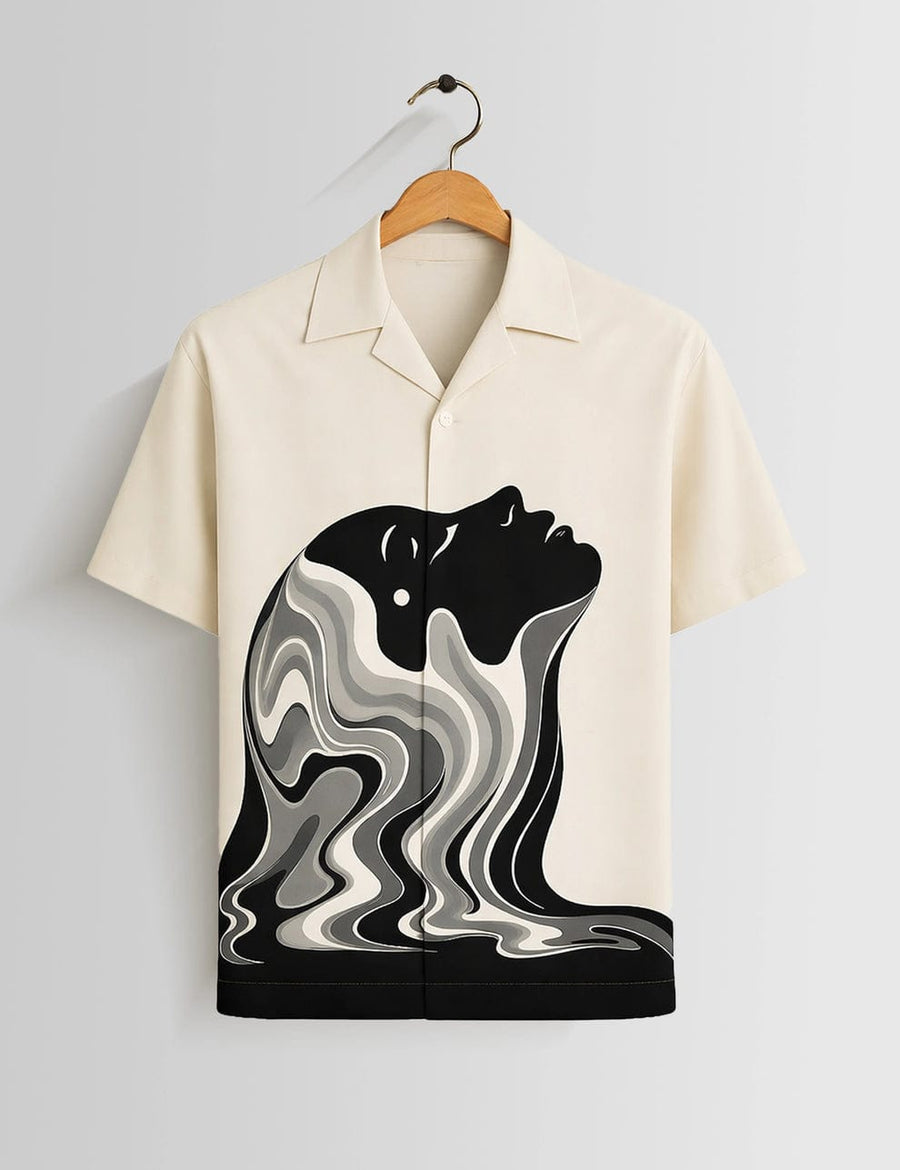 Men's Abstract Figure & Wavy Hair Graphic Short Sleeve Shirt
