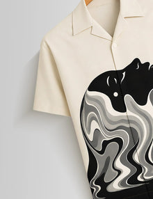 Men's Abstract Figure & Wavy Hair Graphic Short Sleeve Shirt