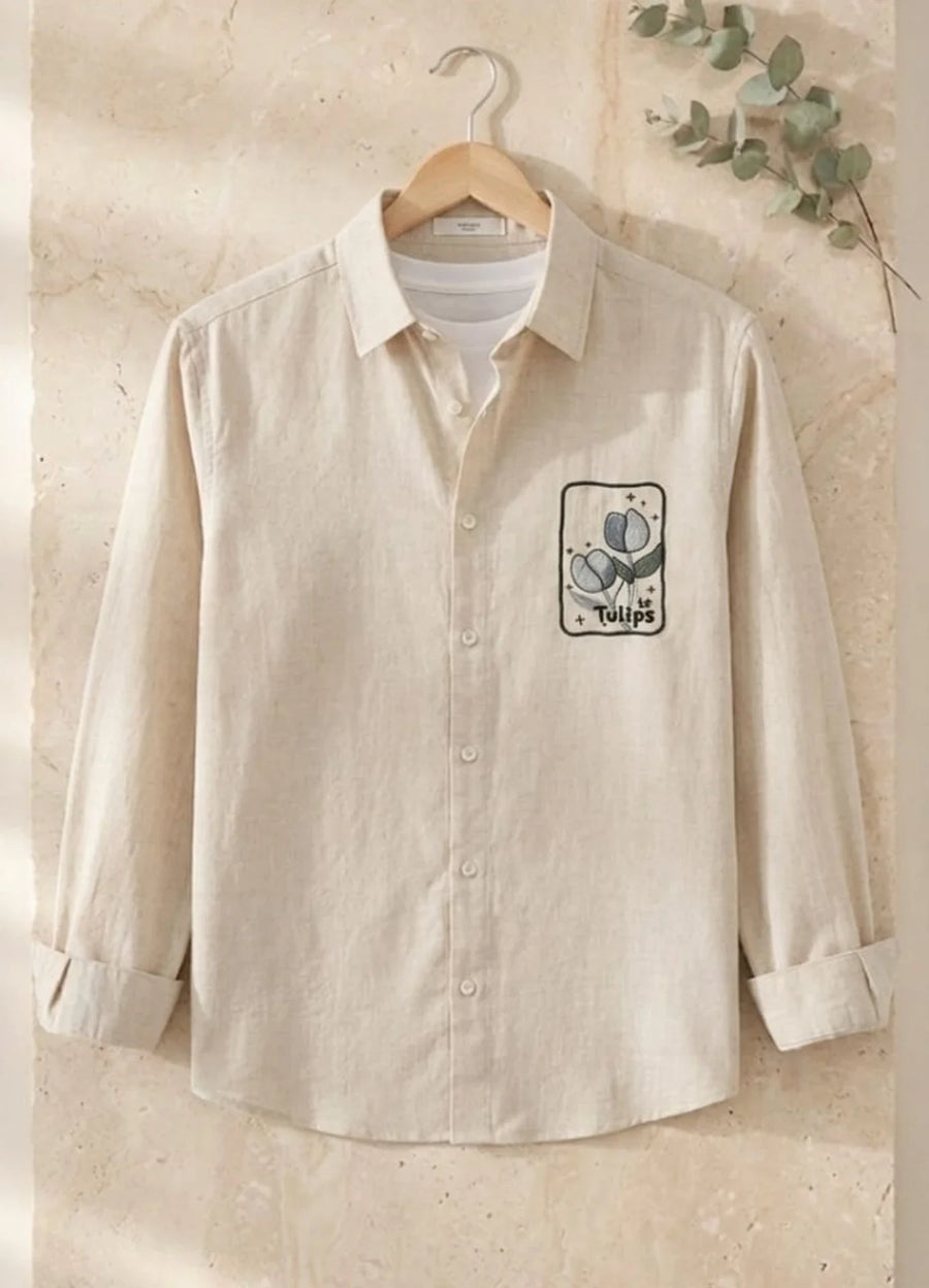 Men’s Casual Embroidered Cotton Shirt